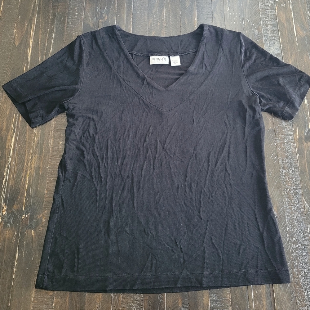 Chicos Travelers Short Sleeve V Neck Stretch Blouse Top Women's Size M (1)